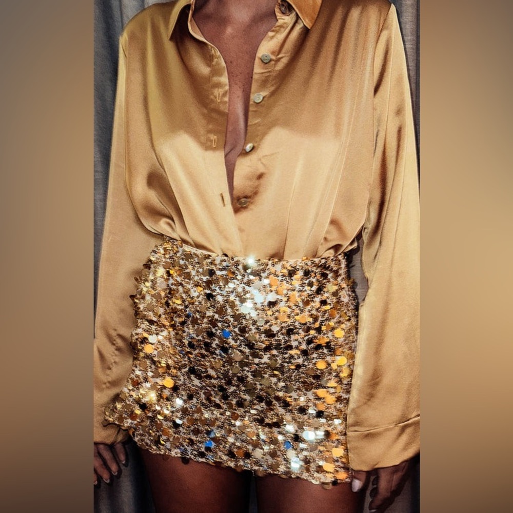 Show Me Your MUMU Smith Button Down- True gold Lux Satin